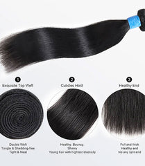 Brazilian Virgin Hair Straight Bundles - 10A Grade Natural Black 10-36 Inch Human Hair Weave