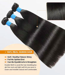 Brazilian Virgin Hair Straight Bundles - 10A Grade Natural Black 10-36 Inch Human Hair Weave