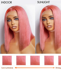 Pre-Plucked 13x4 Pink Straight Bob Lace Frontal Wig 150% Density - 100% Human Hair