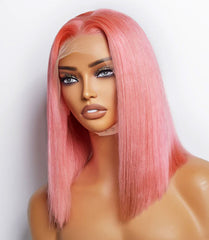 Pre-Plucked 13x4 Pink Straight Bob Lace Frontal Wig 150% Density - 100% Human Hair