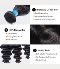 Brazilian Virgin Hair Loose Wave - 10A Grade Natural Black 10-30 Inch Human Hair Bundles