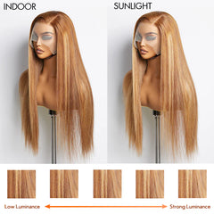 13x4 Lace Front Wig Straight Highlighted - Honey Blonde 18-24 Inch Human Hair