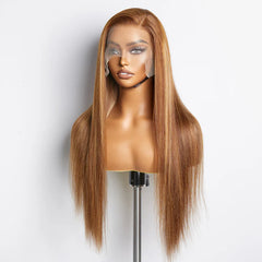 13x4 Lace Front Wig Straight Highlighted - Honey Blonde 18-24 Inch Human Hair