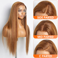 13x4 Lace Front Wig Straight Highlighted - Honey Blonde 18-24 Inch Human Hair