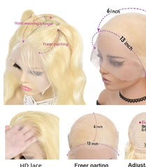 13x4 HD Lace Front Wig #613 Blonde - 200% Density Straight Human Hair Wig Pre-Plucked
