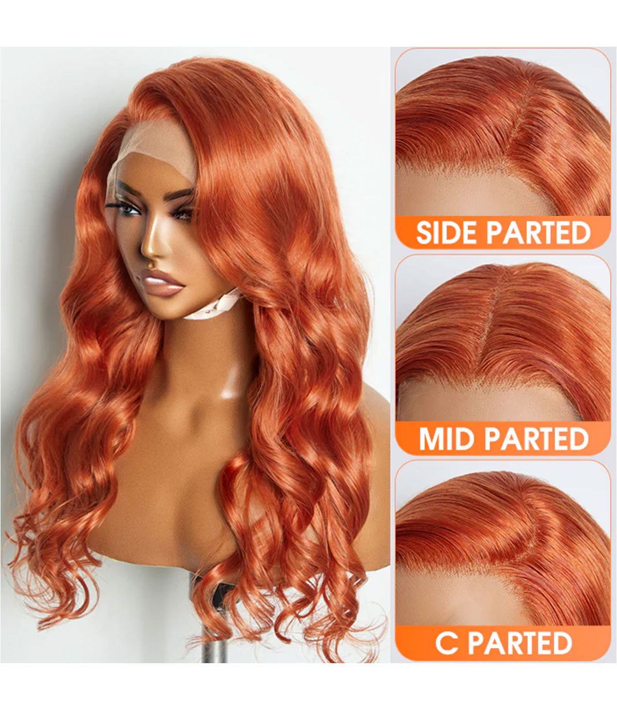 24 Inch Ginger Body Wave Lace Front Wig - 13x4 HD Lace Human Hair Wig 150% Density