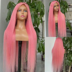13x4 Transparent Lace Front Wig Pink - 12-30 Inch Virgin Human Hair Colored Wig