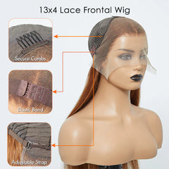 13x4 Lace Front Wig Straight Highlighted - Honey Blonde 18-24 Inch Human Hair