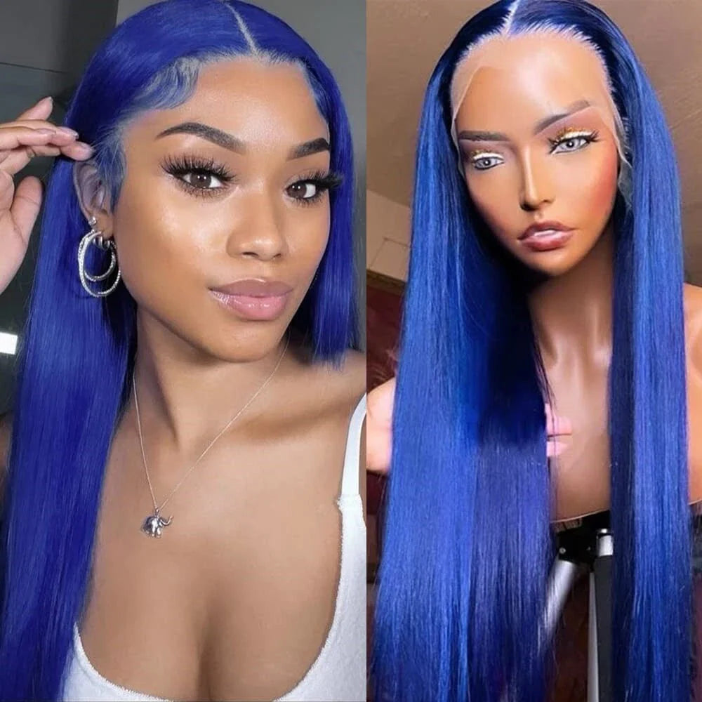 13x4 Transparent Lace Front Wig Blue - 12-30 Inch Virgin Human Hair Colored Wig