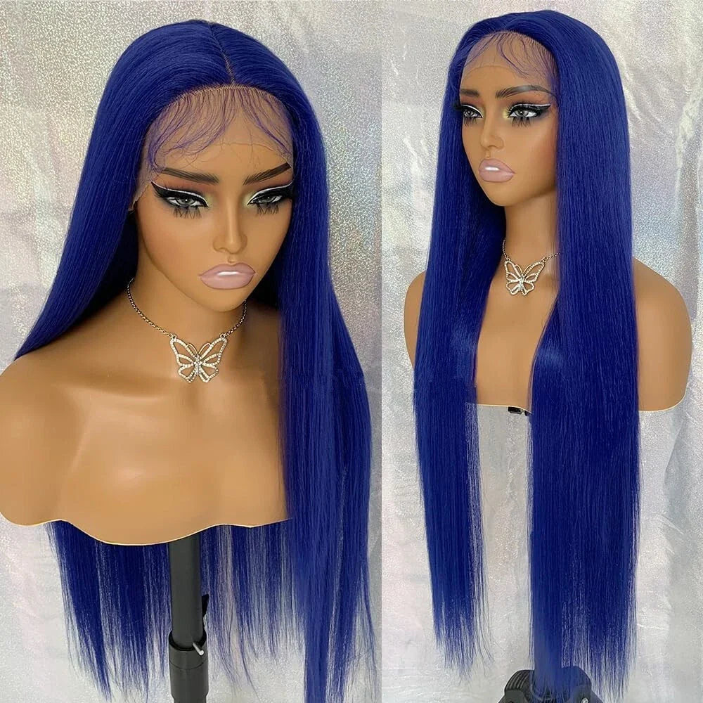 13x4 Transparent Lace Front Wig Blue - 12-30 Inch Virgin Human Hair Colored Wig