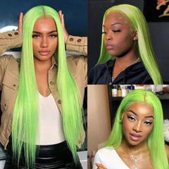 13x4 Transparent Lace Front Wig Green - 12-30 Inch Virgin Human Hair Colored Wig