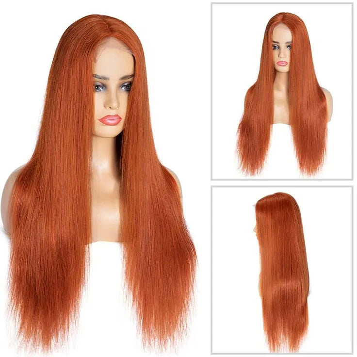 13x4 Transparent Lace Front Wig Ginger Orange - 12-30 Inch Virgin Human Hair Colored Wig