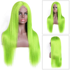 13x4 Transparent Lace Front Wig Green - 12-30 Inch Virgin Human Hair Colored Wig