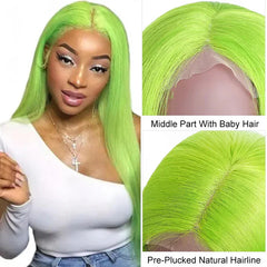 13x4 Transparent Lace Front Wig Green - 12-30 Inch Virgin Human Hair Colored Wig