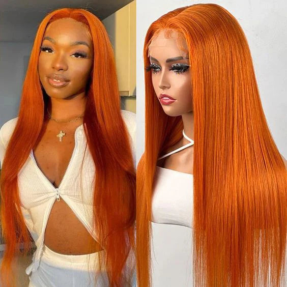 13x4 Transparent Lace Front Wig Ginger Orange - 12-30 Inch Virgin Human Hair Colored Wig