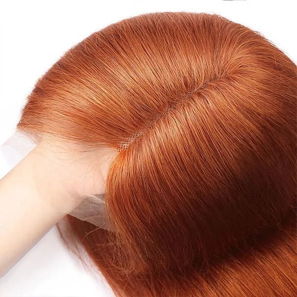 13x4 Transparent Lace Front Wig Ginger Orange - 12-30 Inch Virgin Human Hair Colored Wig